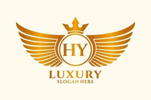 luxe Koninklijk vleugel brief hoi kam goud kleur logo vector, zege logo, kam logo, vleugel logo, vector logo sjabloon.