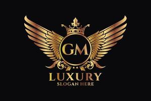 luxe Koninklijk vleugel brief gm kam goud kleur logo vector, zege logo, kam logo, vleugel logo, vector logo sjabloon.