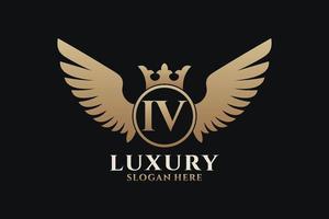 luxe Koninklijk vleugel brief iv kam goud kleur logo vector, zege logo, kam logo, vleugel logo, vector logo sjabloon.