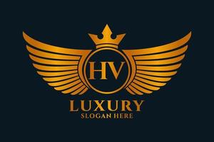 luxe Koninklijk vleugel brief hv kam goud kleur logo vector, zege logo, kam logo, vleugel logo, vector logo sjabloon.