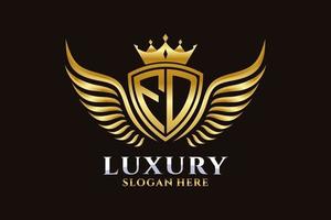 luxe Koninklijk vleugel brief fd kam goud kleur logo vector, zege logo, kam logo, vleugel logo, vector logo sjabloon.
