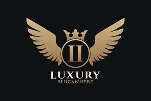 luxe Koninklijk vleugel brief ii kam goud kleur logo vector, zege logo, kam logo, vleugel logo, vector logo sjabloon.