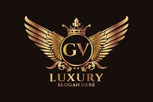 luxe Koninklijk vleugel brief gv kam goud kleur logo vector, zege logo, kam logo, vleugel logo, vector logo sjabloon.