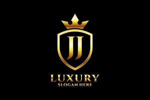 eerste jj elegant luxe monogram logo of insigne sjabloon met scrollt en Koninklijk kroon - perfect voor luxueus branding projecten vector