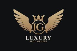 luxe Koninklijk vleugel brief ig kam goud kleur logo vector, zege logo, kam logo, vleugel logo, vector logo sjabloon.