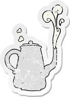 retro verontrust sticker van een tekenfilm stomen koffie pot vector