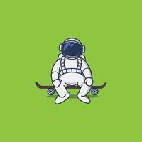 chibi astronaut zittend Aan een skateboard vector