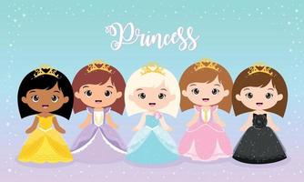 vector reeks van mooi prinses met divers jurk