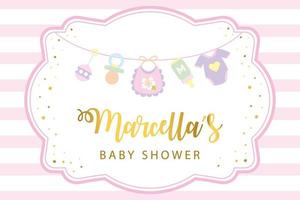 klassiek baby meisje douche banier sjabloon met baby speelgoed vector