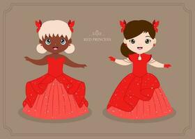 paar van weinig prinses in rood jurk illustratie vector