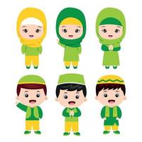 reeks van moslim kinderen tekenfilm karakter vector