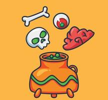 schattig koken hersenen ogen schedel. tekenfilm halloween evenement concept geïsoleerd illustratie. vlak stijl geschikt voor sticker icoon ontwerp premie logo vector. mascotte karakter vector