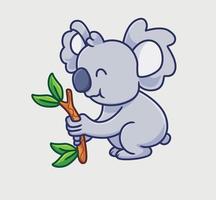 schattig tekenfilm koala aan het eten een blad. geïsoleerd tekenfilm persoon illustratie. vlak stijl vector