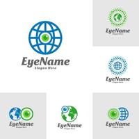 reeks van wereld oog logo ontwerp sjabloon. oog wereld logo concept vector. creatief icoon symbool vector