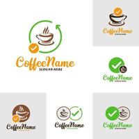 reeks van controleren koffie logo ontwerp sjabloon. koffie controleren logo concept vector. creatief icoon symbool vector