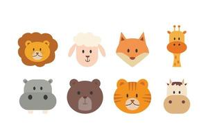 dier tekenfilm gezichten door hand- getrokken stijl. vector dier tekenfilm karakter illustratie over leeuw, schaap, vos, giraffe, nijlpaard, beer, tijger en koe.