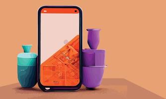 online boodschappen doen of levering concept illustratie 3d vector tonen karretje, Tassen en dozen. modern modieus ontwerp helder kleuren Aan smartphone