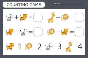 telspel met grappige dieren. werkblad voorschoolse activiteiten, werkblad voor kinderen, afdrukbaar werkblad vector