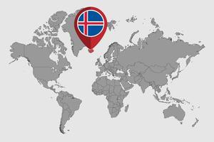 speldkaart met de vlag van IJsland op wereldkaart. vectorillustratie. vector