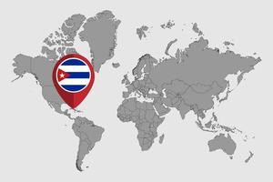 speldkaart met de vlag van Cuba op wereldkaart. vectorillustratie. vector