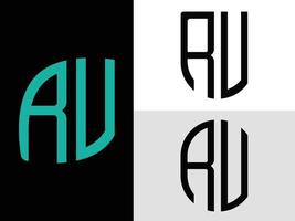 creatief eerste brieven rv logo ontwerpen bundel. vector
