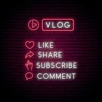 vlog neon teken. reeks van gloeiend neon pictogrammen voor bloggen. vector