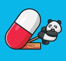 schattig panda proberen naar Actie reusachtig capsule.cartoon voorwerp concept geïsoleerd illustratie. vlak stijl geschikt voor sticker icoon ontwerp premie logo vector