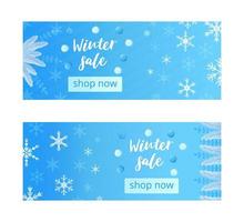 premium blauwe kerstbannerset met geometrische sneeuwvlokken. vector