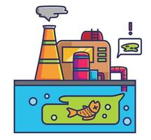 tekenfilm fabriek verontreiniging lucht en water dood vis. geïsoleerd tekenfilm vlak stijl sticker web ontwerp icoon illustratie premie vector logo mascotte karakter