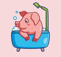 schattig varken nemen een bad in bad. tekenfilm dier natuur concept geïsoleerd illustratie. vlak stijl geschikt voor sticker icoon ontwerp premie logo vector. mascotte karakter vector