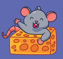 schattig muis groet binnen de kaas. geïsoleerd tekenfilm dier illustratie vector