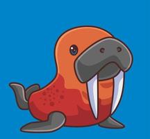 schattig walrus rust uit. geïsoleerd tekenfilm dier illustratie. vlak stijl sticker icoon ontwerp premie logo vector. mascotte karakter vector