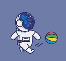 schattig astronaut spelen bal. tekenfilm dier sport- concept geïsoleerd illustratie. vlak stijl geschikt voor sticker icoon ontwerp premie logo vector. mascotte karakter vector