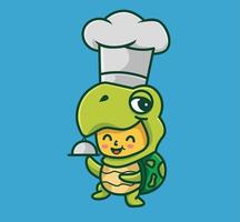 schattig baby schildpad kostuum chef Koken. tekenfilm dier baan concept geïsoleerd illustratie. vlak stijl geschikt voor sticker icoon ontwerp premie logo vector. mascotte karakter vector