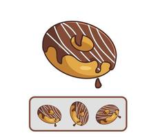 tekenfilm chocolade donuts reeks met een wit lijn markering. voedsel en drinken tekenfilm vlak stijl icoon illustratie premie vector logo