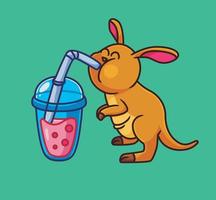 schattig tekenfilm kangoeroe drinken bubbel thee. geïsoleerd tekenfilm dier illustratie vector