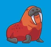 schattig walrus gelukkig. geïsoleerd tekenfilm dier illustratie. vlak stijl sticker icoon ontwerp premie logo vector. mascotte karakter vector