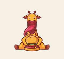 schattig giraffe aan het eten een reusachtig hamburger. tekenfilm dier voedsel concept geïsoleerd illustratie. vlak stijl geschikt voor sticker icoon ontwerp premie logo vector. mascotte karakter vector