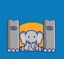 schattig baby olifant zittend tussen reusachtig poten mama. dier vlak tekenfilm stijl illustratie icoon premie vector logo mascotte geschikt voor web ontwerp banier karakter