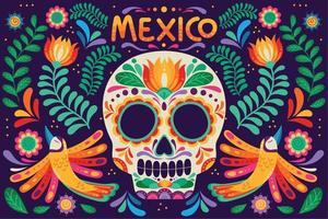 Mexico schedel en bloemen vector