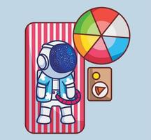 schattig astronaut zonnebrand kleurrijk paraplu.cartoon reizen vakantie vakantie zomer concept geïsoleerd illustratie. vlak stijl geschikt voor sticker icoon ontwerp premie logo vector. mascotte karakter vector