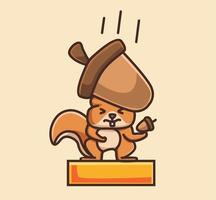 schattig eekhoorn raken door vallend noot. dier tekenfilm geïsoleerd vlak stijl sticker web ontwerp icoon illustratie premie vector logo mascotte karakter