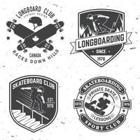 set skateboard- en longboardclub-badges. vector illustratie