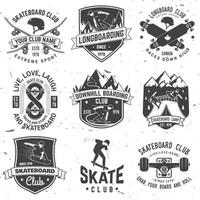 set skateboard- en longboardclub-badges. vector illustratie