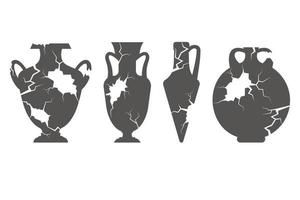 gebroken Griekenland vaas set. oude pottenbakkerij geïsoleerd Aan wit achtergrond. vector illustratie.