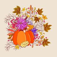 vector geïsoleerd herfst boeket met pompoen, bladeren, bloemen en bessen.
