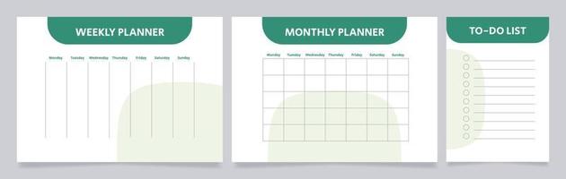 zakelijke planning werkblad ontwerpsjablonen set. afdrukbaar blad voor het stellen van doelen. bewerkbare voorbeeld van tijdbeheer. planningspagina voor het organiseren van persoonlijke taken vector