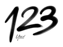 123 jaren verjaardag viering vector sjabloon, 123 aantal logo ontwerp, 123e verjaardag, zwart belettering getallen borstel tekening hand- getrokken schetsen, aantal logo ontwerp vector illustratie