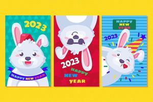 2023 konijn gelukkig nieuw jaar kaart banier reeks vector