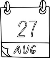 kalender hand- getrokken in tekening stijl. augustus 27. dag, datum. icoon, sticker element voor ontwerp. planning, bedrijf vakantie vector